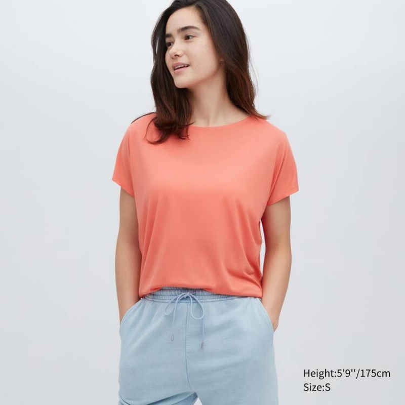 Dámské Tričko Uniqlo Drape Lodní Neck Krátké Sleeved Oranžové | ENUHDBG-54