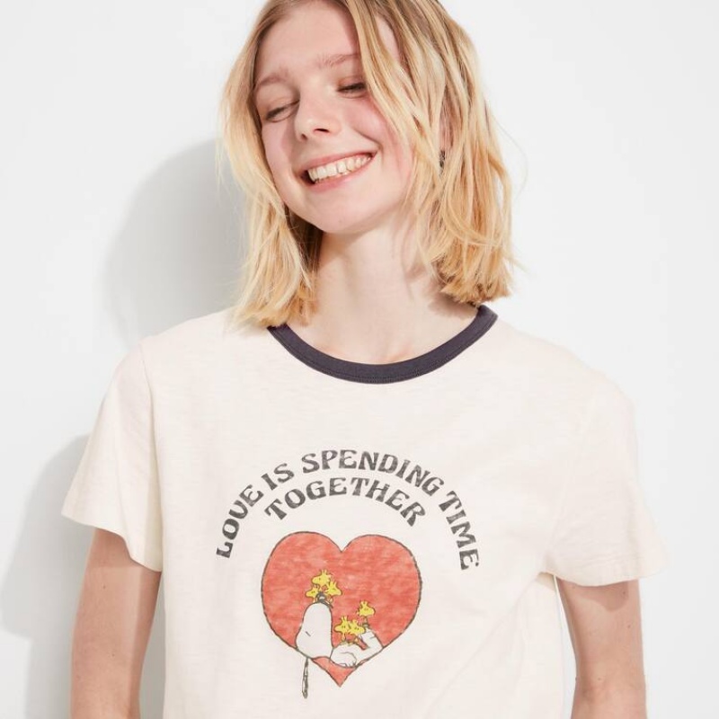 Dámské Tričko Uniqlo Love Sunshine & Peanuts Ut Grafická Bílé | DISWFJP-31