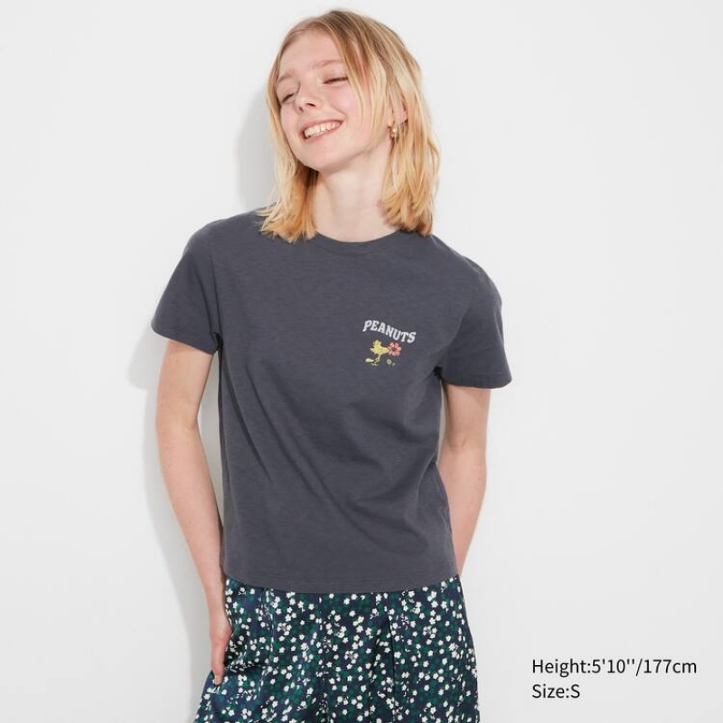 Dámské Tričko Uniqlo Love Sunshine & Peanuts Ut Grafická Tmavě Šedé | NEZCSKQ-17