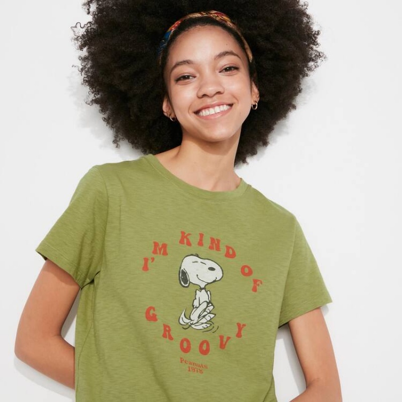 Dámské Tričko Uniqlo Love Sunshine & Peanuts Ut Grafická Zelene | DCHEQMG-70