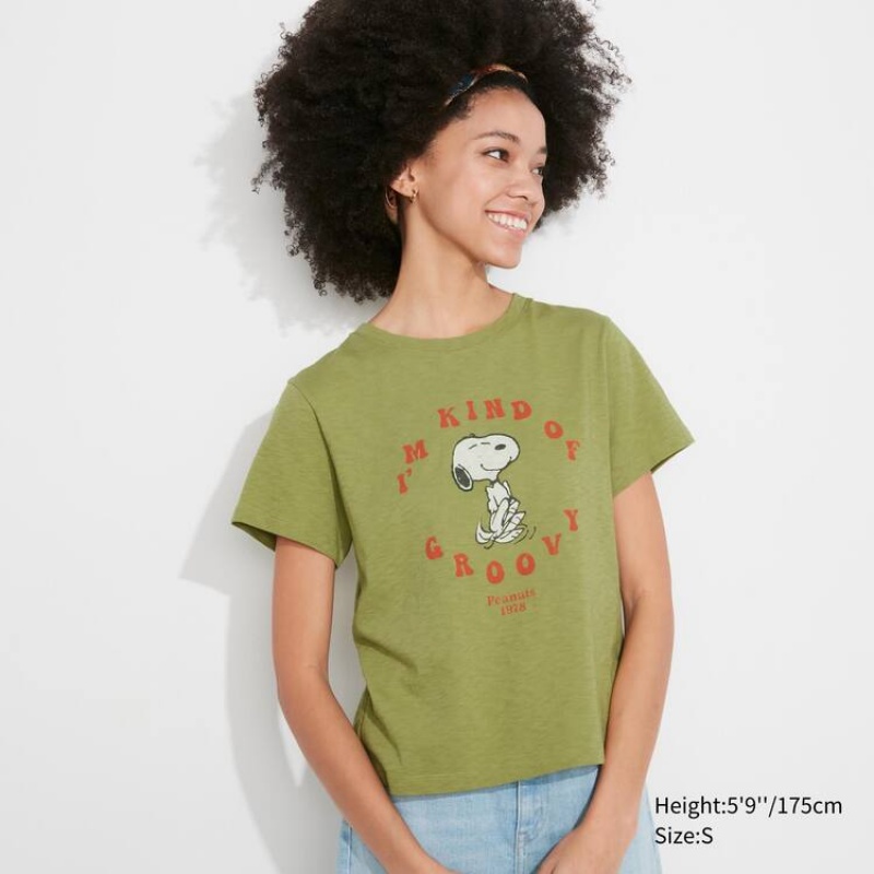 Dámské Tričko Uniqlo Love Sunshine & Peanuts Ut Grafická Zelene | DCHEQMG-70