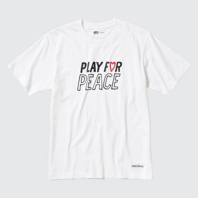 Dámské Tričko Uniqlo Peace For All Ut Grafická (Kei Nishikori) Bílé | GEDJYNO-56