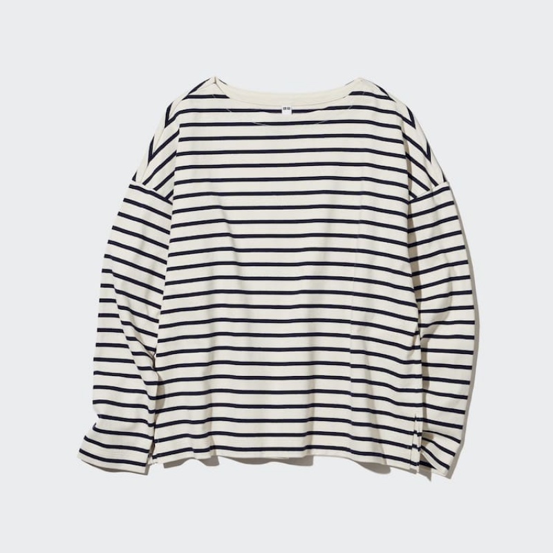 Dámské Tričko Uniqlo Pruhovaný Long Sleeved Bílé | URYACGZ-43