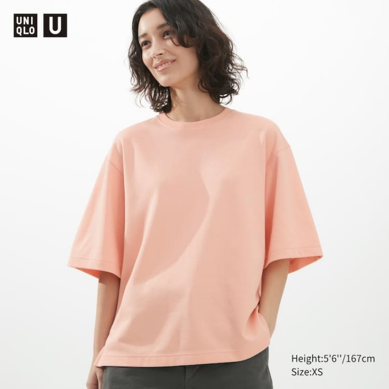 Dámské Tričko Uniqlo U Airism Bavlněné Oversized Růžové | OQHVIAR-10