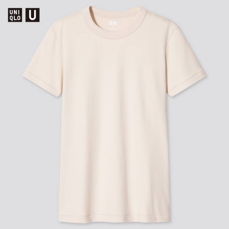 Dámské Tričko Uniqlo U Crew Neck (2021 Season) Béžový | UEHJSTM-07