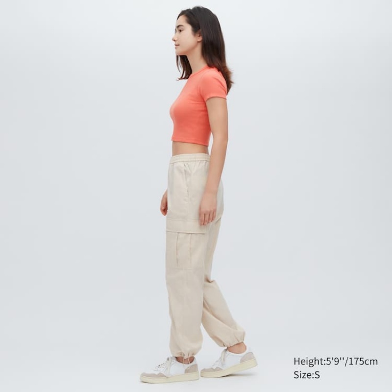 Dámské Tričko Uniqlo Žebrovaný Cropped Crew Neck Oranžové | FXQGTLO-29