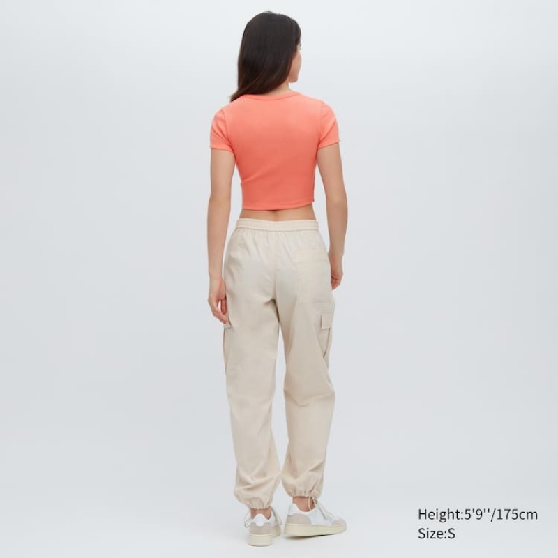 Dámské Tričko Uniqlo Žebrovaný Cropped Crew Neck Oranžové | FXQGTLO-29