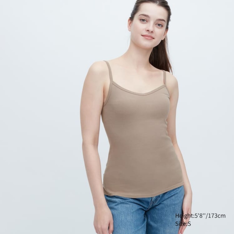 Dámské Vesta Uniqlo Bavlněné Krajkové Camisole Hnědožlutý | VRATHCY-59