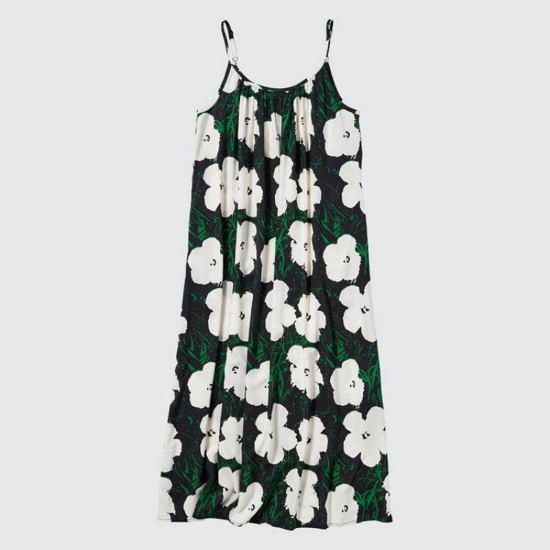 Dámské Šaty Uniqlo Andy Warhol Flowers Sbírka Ut Gathered Camisole Tmavě Zelene | ECSXRQN-47