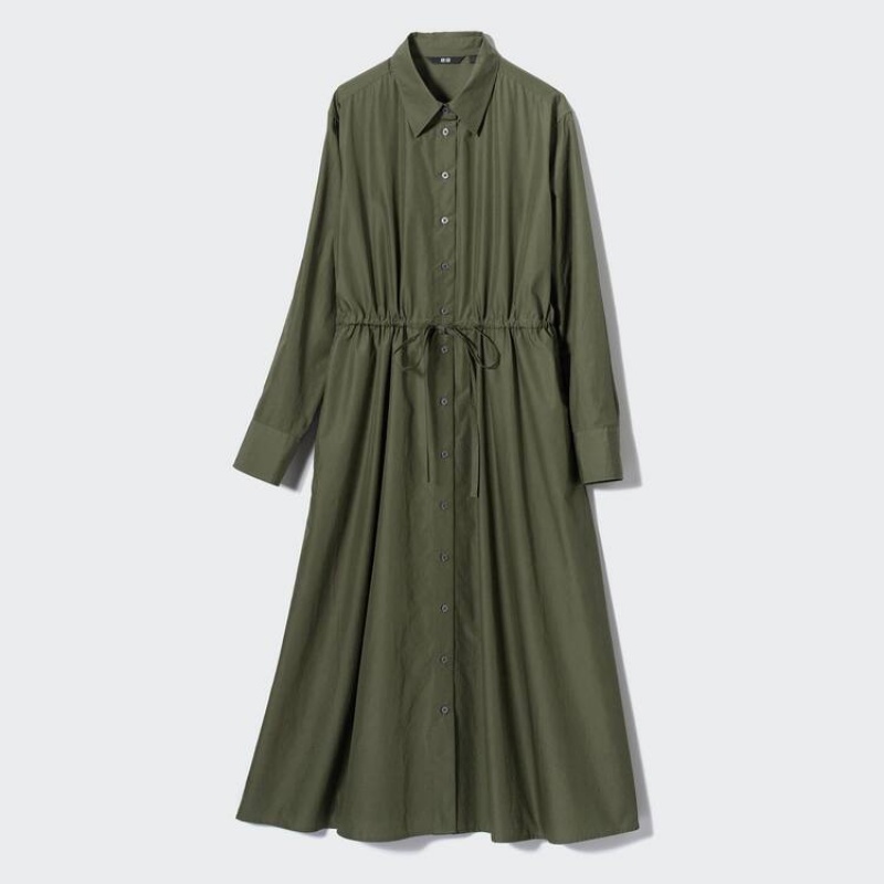 Dámské Šaty Uniqlo Bavlněné Long Sleeved Zelene | VJQLBZD-80