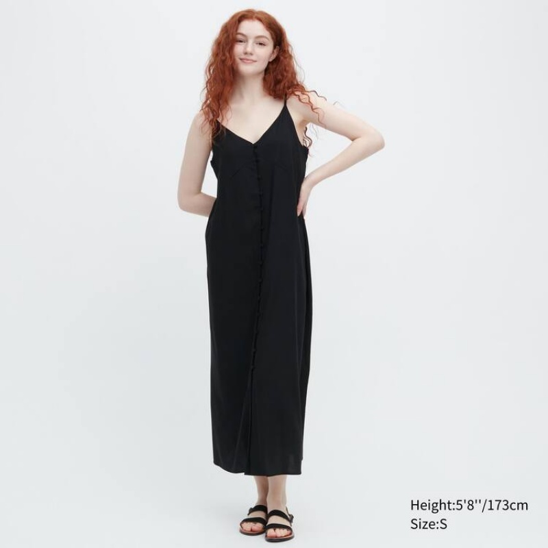 Dámské Šaty Uniqlo Button-down Flared Camisole Černé | IYRBOMT-63