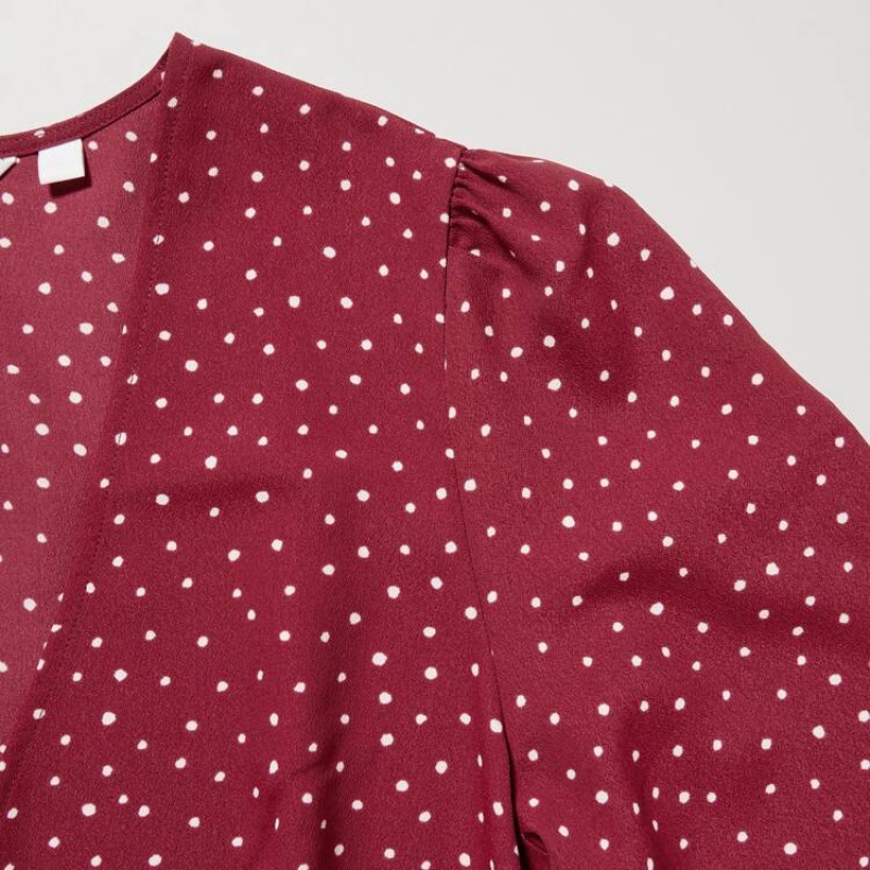 Dámské Šaty Uniqlo Dotted V Neck Long Sleeved Mini Červené | QEALYHM-64