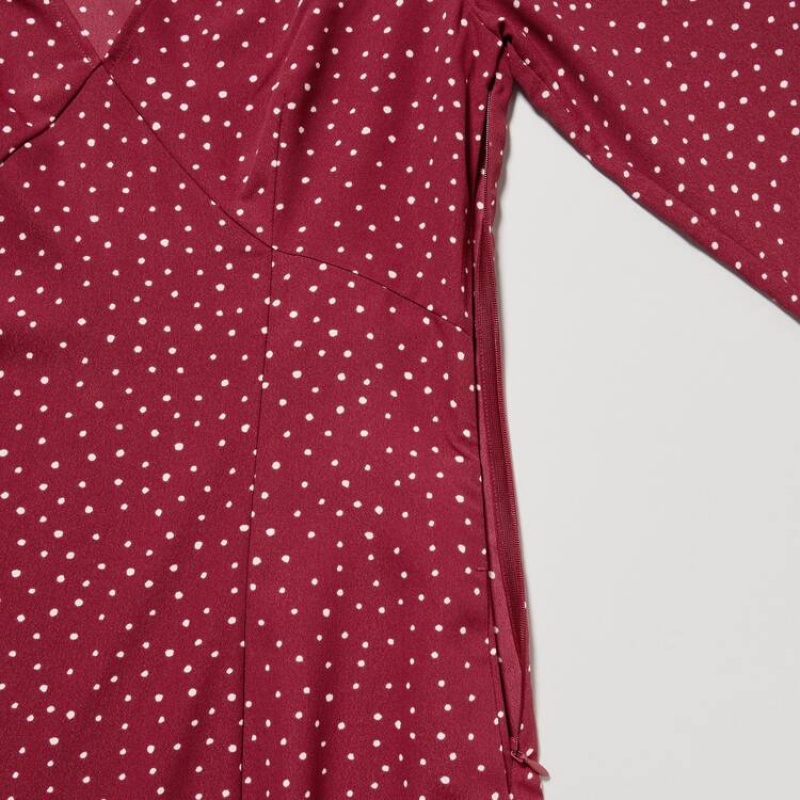 Dámské Šaty Uniqlo Dotted V Neck Long Sleeved Mini Červené | QEALYHM-64