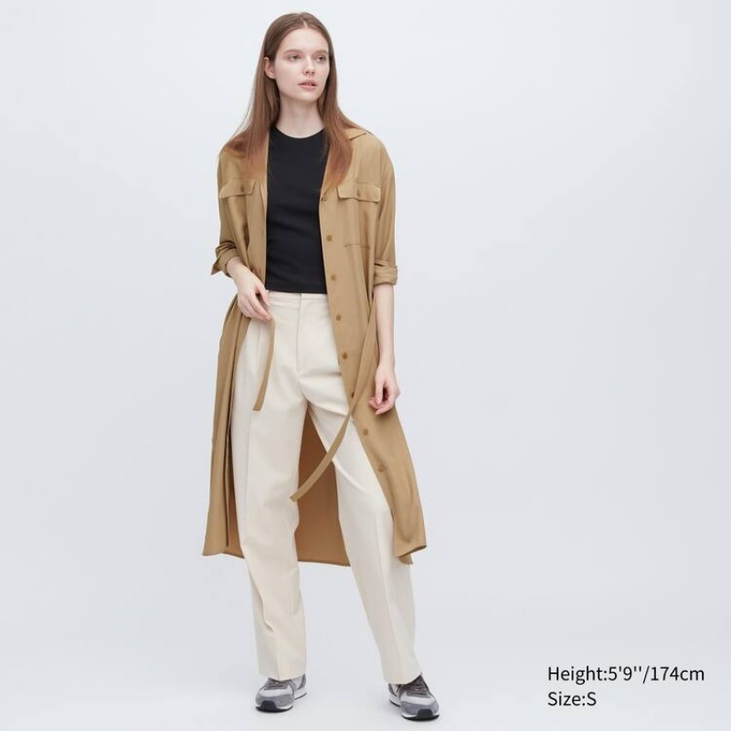 Dámské Šaty Uniqlo Easy Care Long Sleeved Béžový | RSJXAFN-28