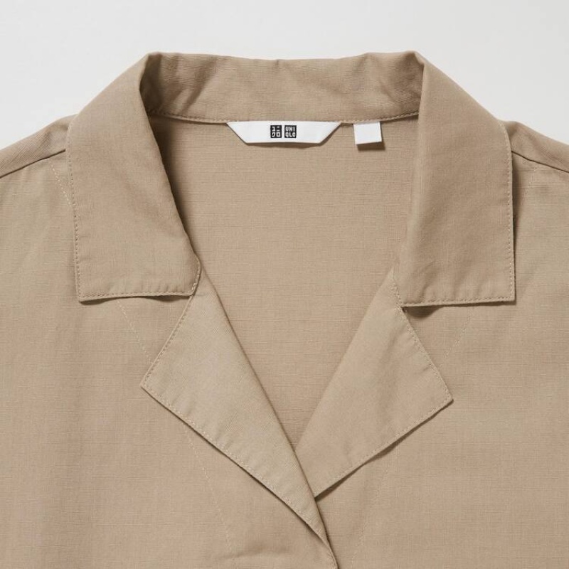 Dámské Šaty Uniqlo Linen Blend Krátké Sleeved Romper Šedé | OULRAEN-49