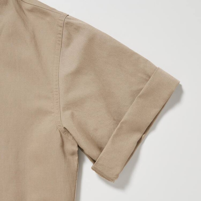 Dámské Šaty Uniqlo Linen Blend Krátké Sleeved Romper Šedé | OULRAEN-49