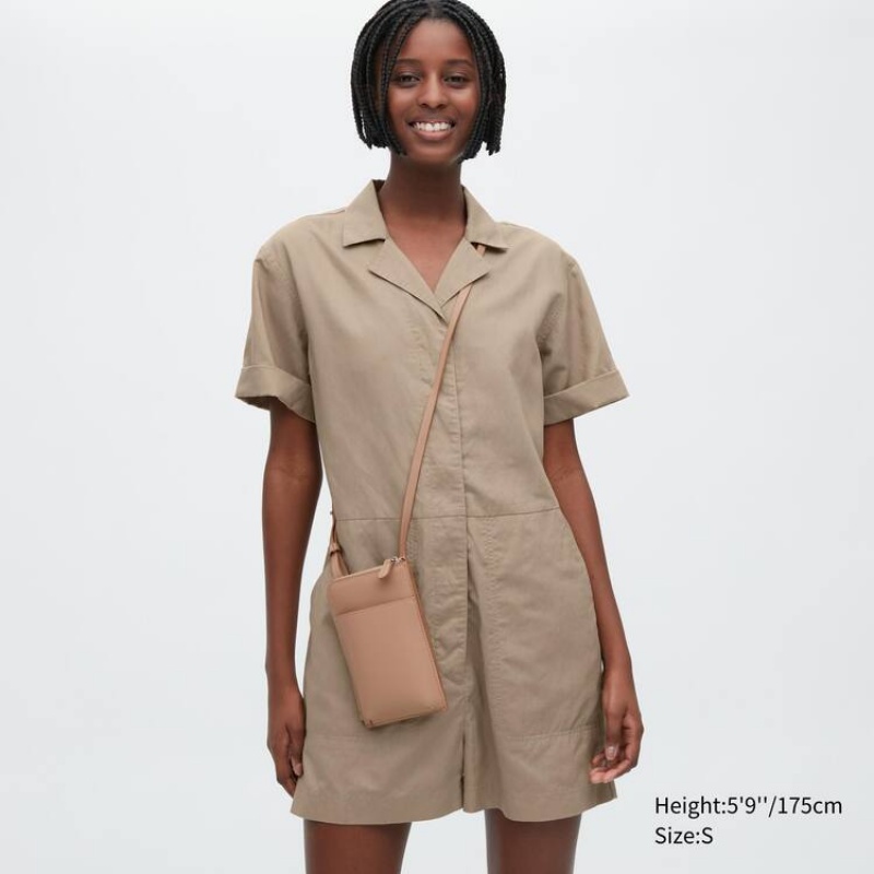 Dámské Šaty Uniqlo Linen Blend Krátké Sleeved Romper Šedé | OULRAEN-49