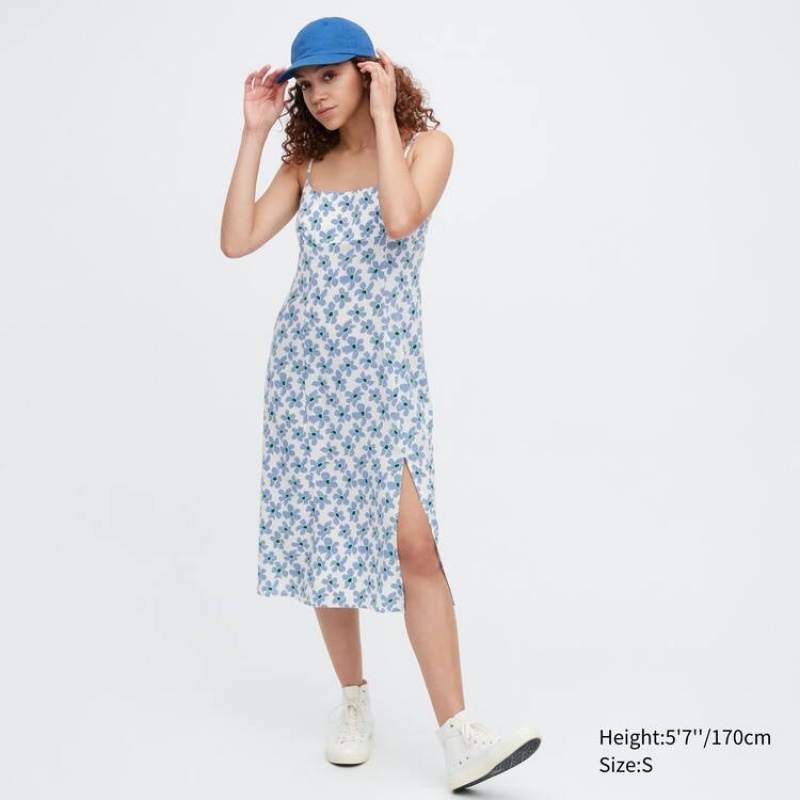 Dámské Šaty Uniqlo Printed Front Slit Camisole Bílé | OKMFCLZ-07