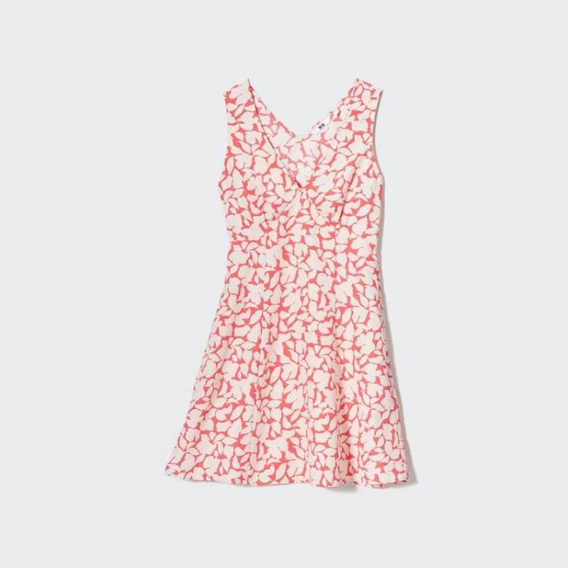 Dámské Šaty Uniqlo Printed V Neck Bez Rukávů Mini Červené | UFVDPGA-13