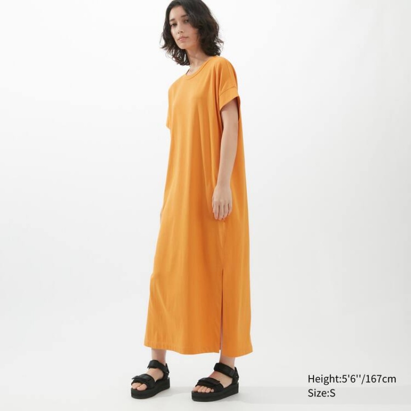 Dámské Šaty Uniqlo U Airism Cottoned Krátké Sleeved Oranžové | VKIERAN-96