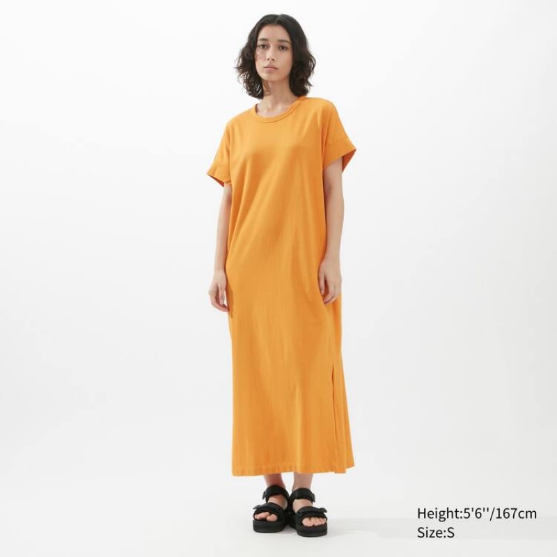 Dámské Šaty Uniqlo U Airism Cottoned Krátké Sleeved Oranžové | VKIERAN-96