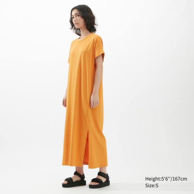 Dámské Šaty Uniqlo U Airism Cottoned Krátké Sleeved Oranžové | VKIERAN-96