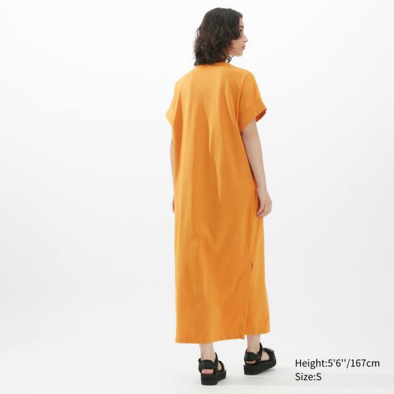 Dámské Šaty Uniqlo U Airism Cottoned Krátké Sleeved Oranžové | VKIERAN-96