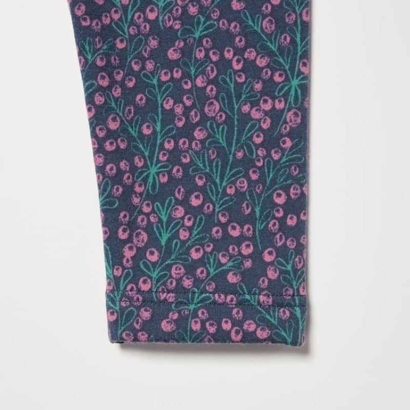 Dítě Legíny Uniqlo Fleece Berry Print Blankyt | YLGTJAO-12