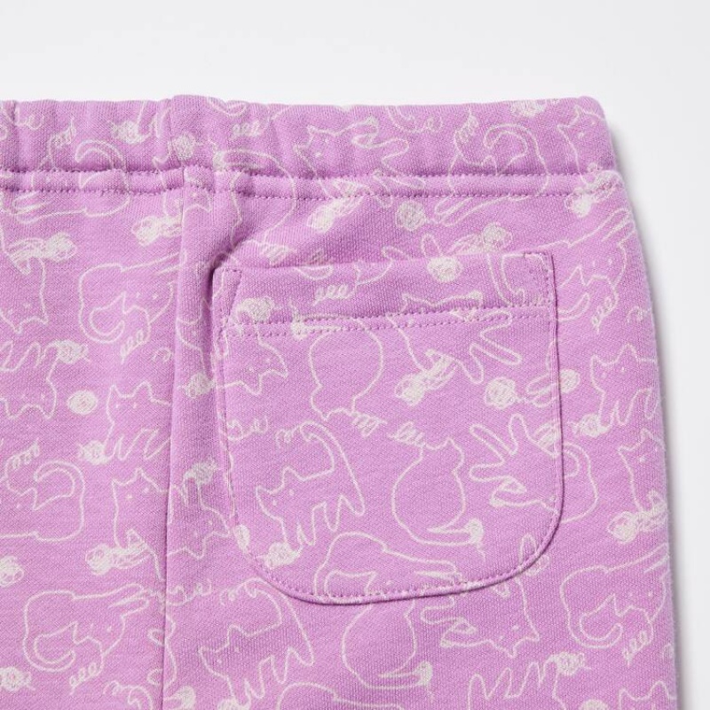 Dítě Legíny Uniqlo Fleece Cat Print Růžové | YZTBFOI-56