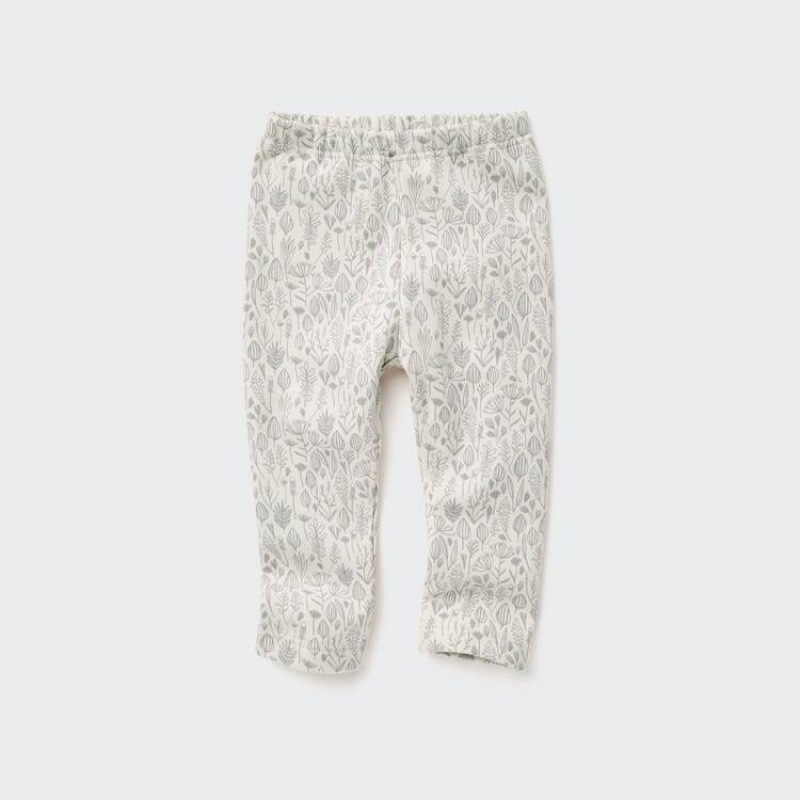 Dítě Legíny Uniqlo Fleece Flower Print Bílé | VGYZCOA-05