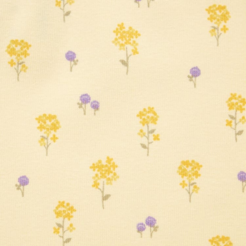 Dítě Legíny Uniqlo Flower Print Žluté | IQJHXET-98