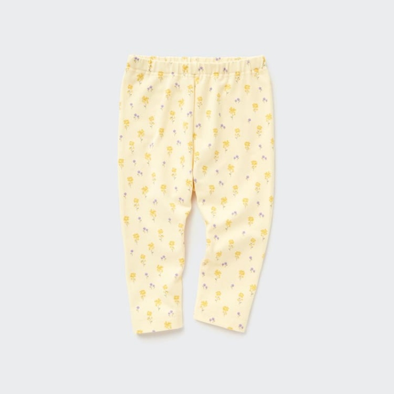 Dítě Legíny Uniqlo Flower Print Žluté | IQJHXET-98