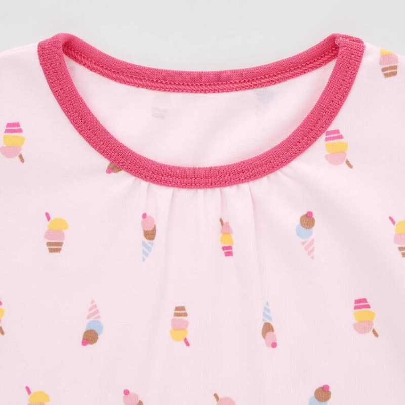 Dítě Loungewear Uniqlo Dry Ice Cream Print Krátké Sleeved Růžové | GFAHMTJ-40