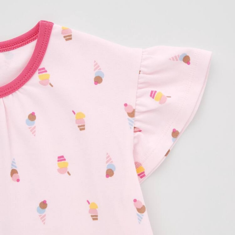 Dítě Loungewear Uniqlo Dry Ice Cream Print Krátké Sleeved Růžové | GFAHMTJ-40