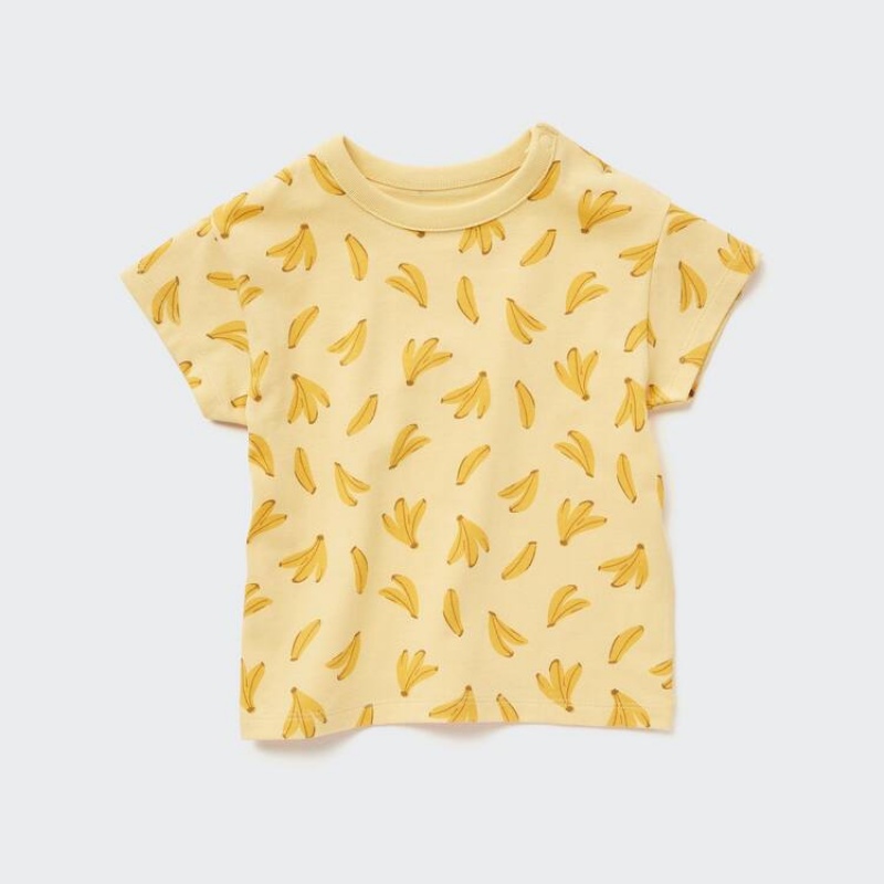 Dítě Tričko Uniqlo Dry Fruit Print Crew Neck Krátké Sleeved Žluté | HYEUMIZ-50