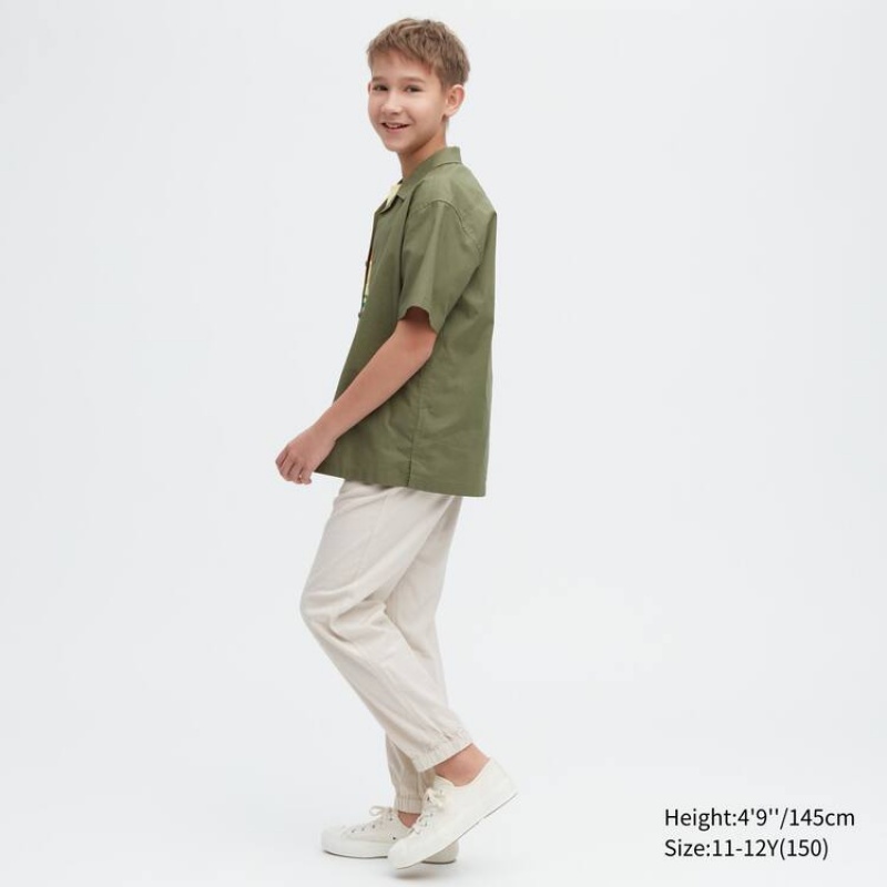 Dětské Kalhoty Jogger Uniqlo Linen Blend Relaxed Fit Béžový | JPQMODK-39