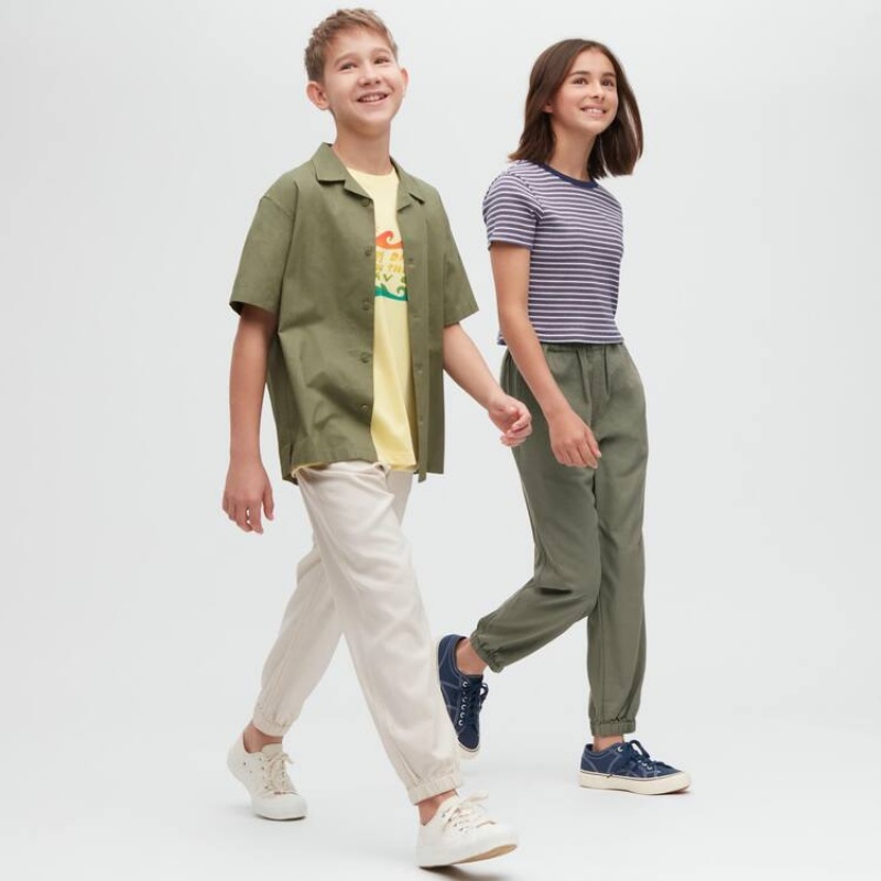 Dětské Kalhoty Jogger Uniqlo Linen Blend Relaxed Fit Béžový | JPQMODK-39