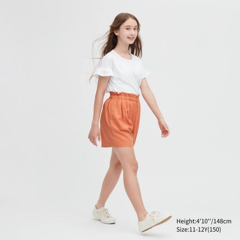 Dětské Kraťasy Uniqlo Linen Blend Easy Oranžové | ACQTSPO-68