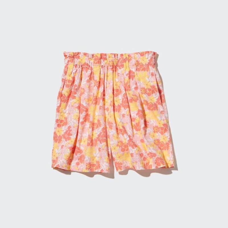 Dětské Kraťasy Uniqlo Linen Blend Flower Print Easy Růžové | EXYPIJW-09