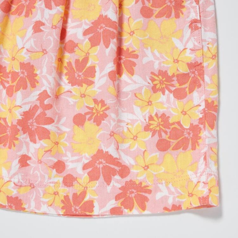 Dětské Kraťasy Uniqlo Linen Blend Flower Print Easy Růžové | EXYPIJW-09