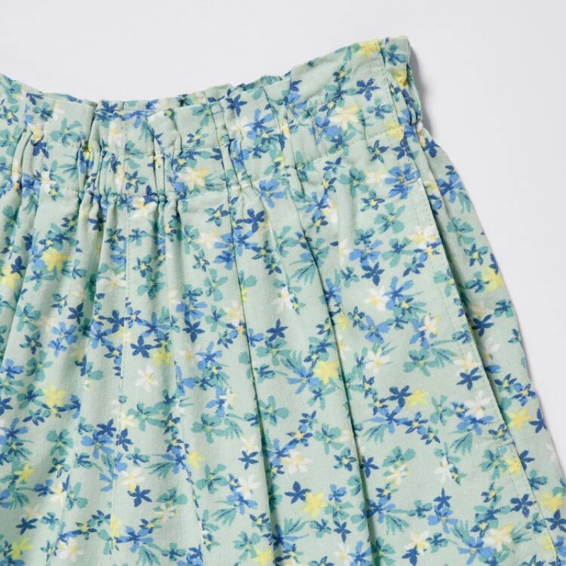 Dětské Kraťasy Uniqlo Linen Blend Flower Print Easy Zelene | ZCDLWUP-84