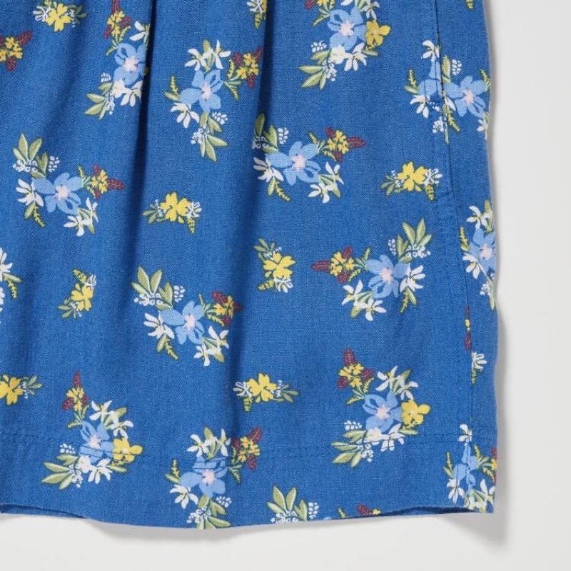 Dětské Kraťasy Uniqlo Linen Blend Flower Print Easy Blankyt | WZGENLQ-75