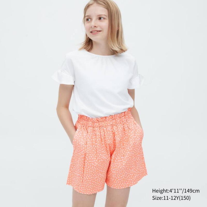 Dětské Kraťasy Uniqlo Seersucker Flower Print Easy Světle Oranžové | XUZEWPB-59