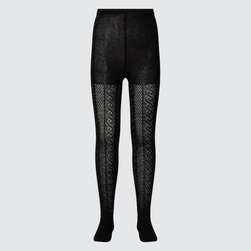 Dětské Legíny Uniqlo Cable Knit Tights Černé | FJQIYST-45