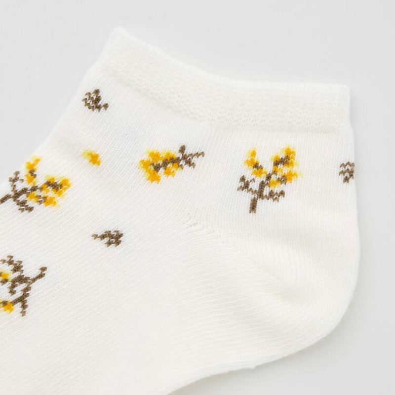 Dětské Ponožky Uniqlo Flower Print Krátké (Three Pairs) Krém Žluté Blankyt | AFCGTXV-31