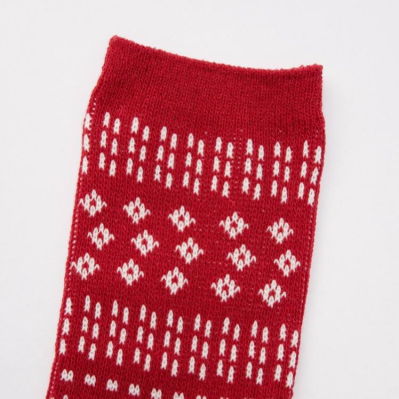 Dětské Ponožky Uniqlo Heattech Fair Isle Print (Two Pairs) Červené Béžový | MOWFDXU-80