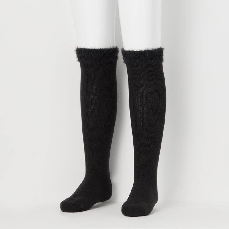 Dětské Ponožky Uniqlo Heattech Knee High Fluffy (Two Pairs) Černé | GOFNPXR-36