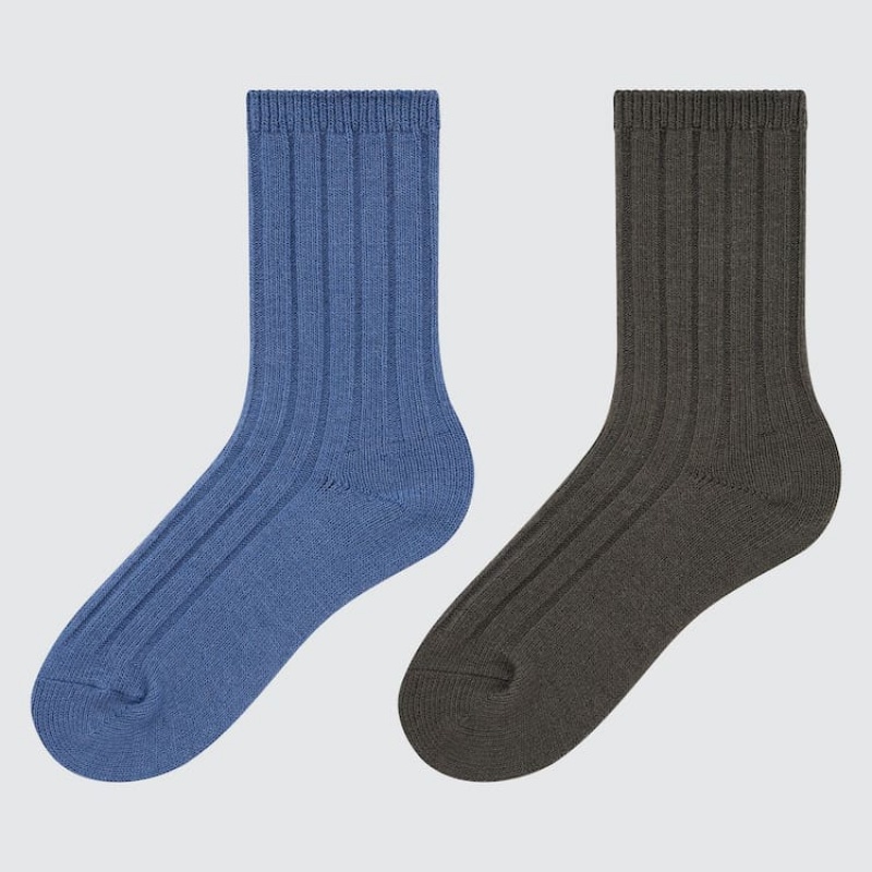 Dětské Ponožky Uniqlo Heattech Žebrovaný (Two Pairs) Blankyt Šedé | QKSZGJR-90