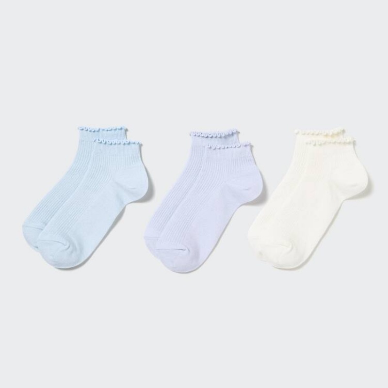 Dětské Ponožky Uniqlo Krátké (Three Pairs) Blankyt Fialové Bílé | RXQDSTK-35