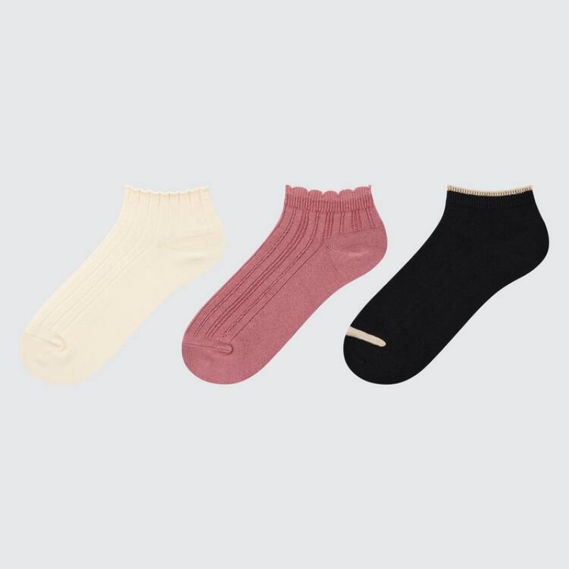 Dětské Ponožky Uniqlo Krátké (Three Pairs) Béžový Červené Černé | ZGBNFEU-13